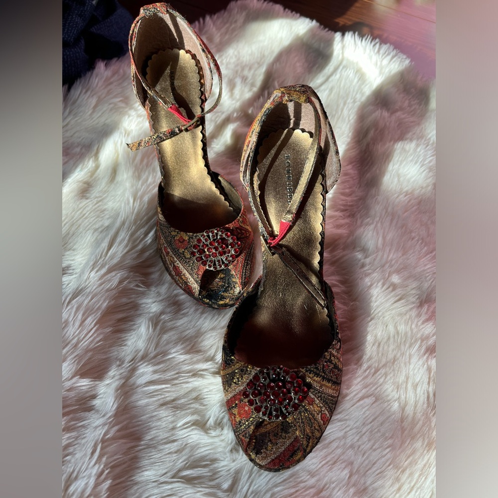 🪄🌟VINTAGE🌟Bonnibel Open-Toed Paisley-print Pumps (7.5)👠